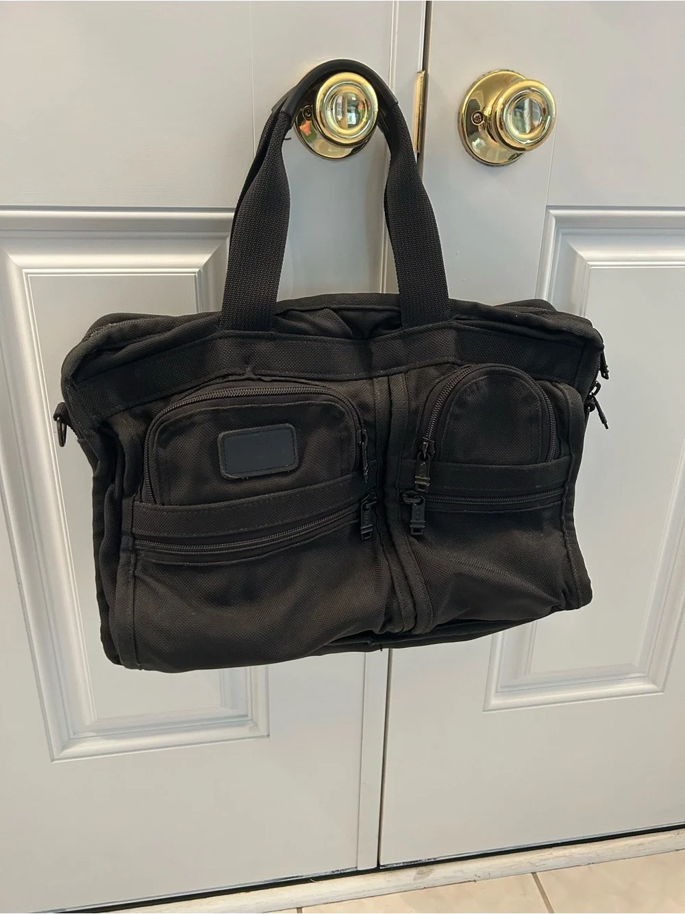 Tumi Black Nylon Laptop Briefcase with Front Zip Pockets